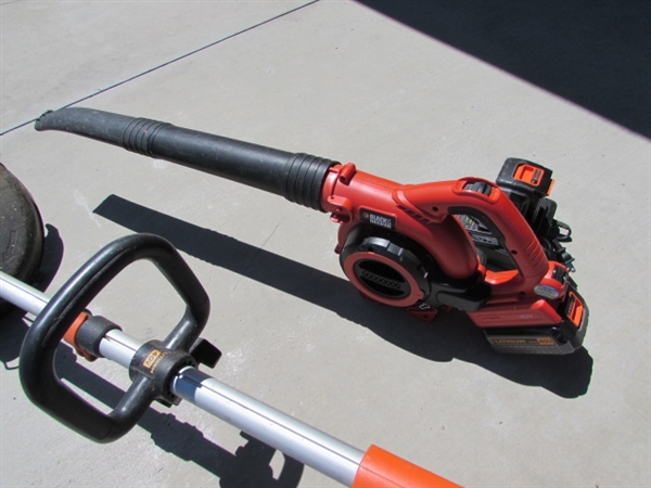 BLACK & DECKER 40 VOLT WEED TRIMMERS & A BLOWER W/BATTERIES & CHARGERS