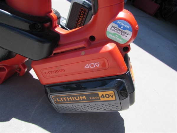 BLACK & DECKER 40 VOLT WEED TRIMMERS & A BLOWER W/BATTERIES & CHARGERS
