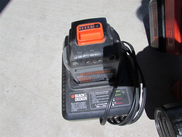 BLACK & DECKER 40 VOLT WEED TRIMMERS & A BLOWER W/BATTERIES & CHARGERS
