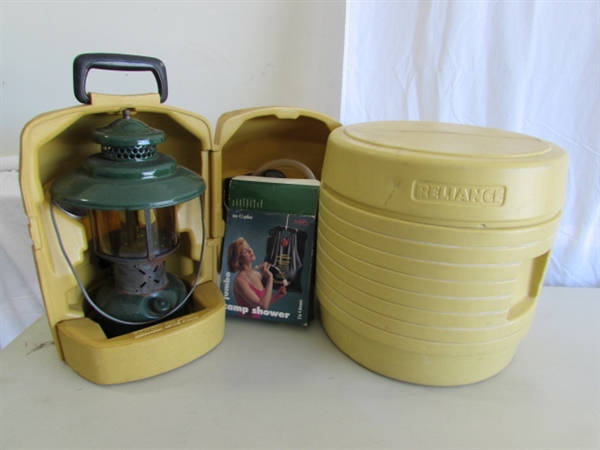COLEMAN LANTERN, PORTA-POTTY & CAMP SHOWER
