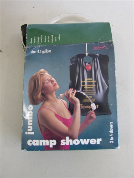 COLEMAN LANTERN, PORTA-POTTY & CAMP SHOWER
