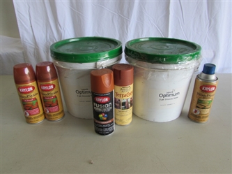 SPRAY STAIN (PARTIALLY FULL) & 2 2-GALLON CONTAINERS OF DRIVEWAY SEALER