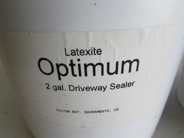 SPRAY STAIN (PARTIALLY FULL) & 2 2-GALLON CONTAINERS OF DRIVEWAY SEALER