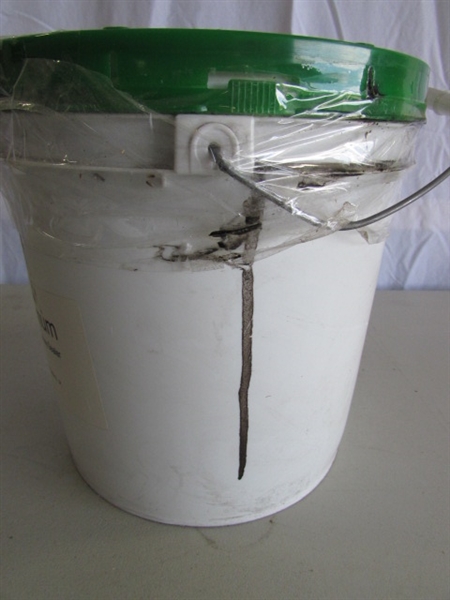 SPRAY STAIN (PARTIALLY FULL) & 2 2-GALLON CONTAINERS OF DRIVEWAY SEALER