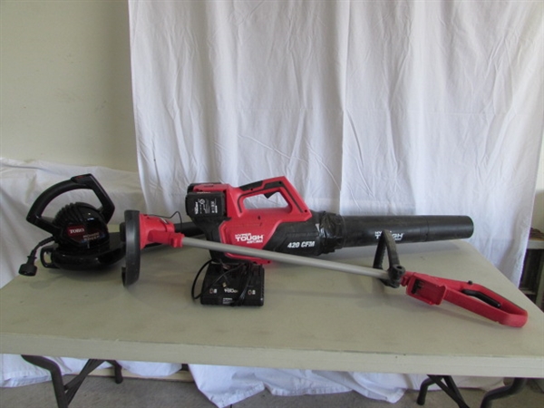 HYPER TOUGH 40V WEED TRIMMER & BLOWER W/BATTERIES & CHARGER & ELECTRIC TORO BLOWER