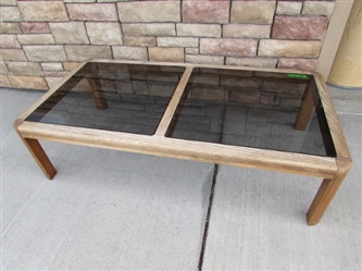 OAK & SMOKED GLASS COFFEE TABLE