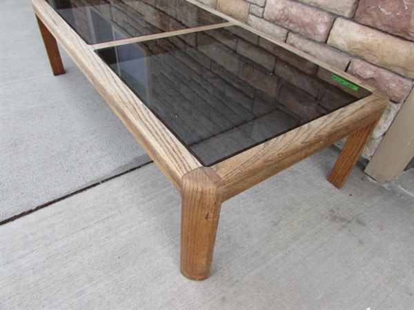 OAK & SMOKED GLASS COFFEE TABLE
