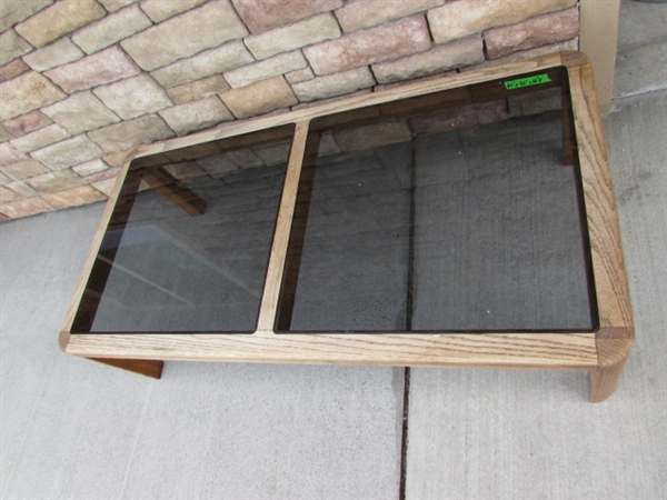 OAK & SMOKED GLASS COFFEE TABLE
