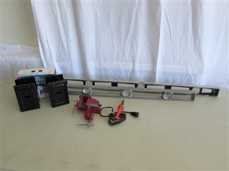 CLAMP ON VISE, LEVELS, SOLDERING IRON & SAWHORSE BRACKETS