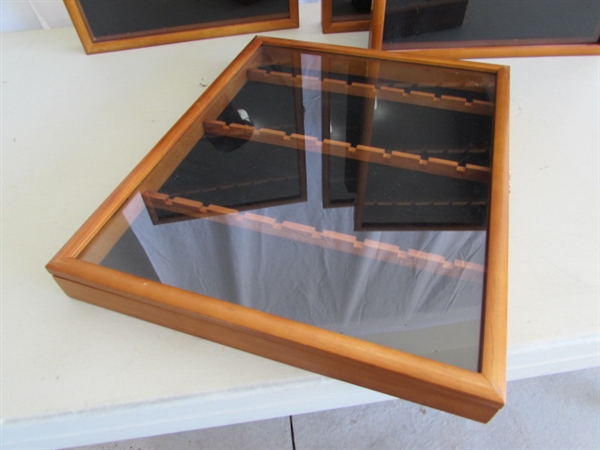 5 ENCLOSED SOUVENIR SPOON DISPLAY CASES - WALL MOUNT
