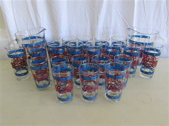 STAINED GLASS PATTERN "PEPSI-COLA" PITCHERS & DRINKING GLASSES