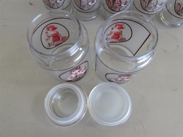 OLD FASHIONED STYLE PEPSI-COLA GLASSES & 3 STORAGE CONTAINERS