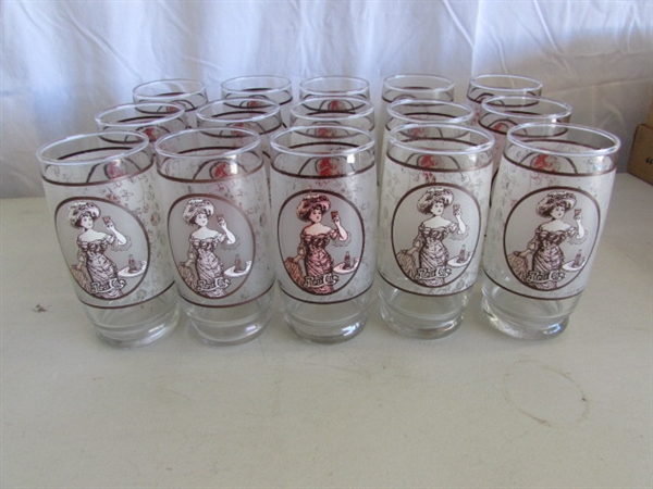 OLD FASHIONED STYLE PEPSI-COLA GLASSES & 3 STORAGE CONTAINERS