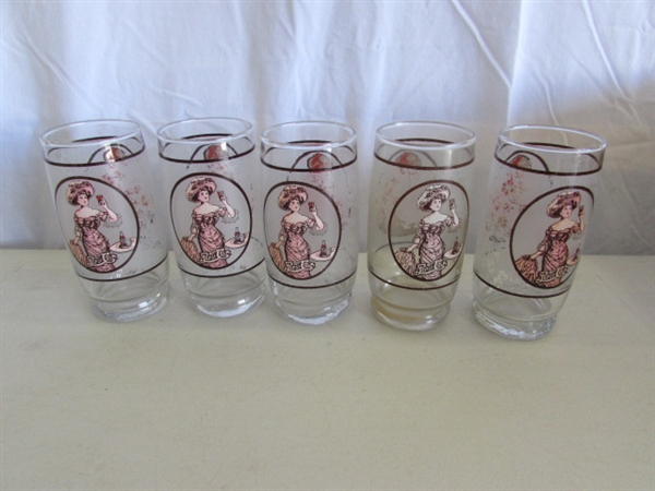 OLD FASHIONED STYLE PEPSI-COLA GLASSES & 3 STORAGE CONTAINERS