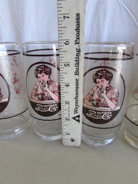 OLD FASHIONED STYLE PEPSI-COLA GLASSES & 3 STORAGE CONTAINERS