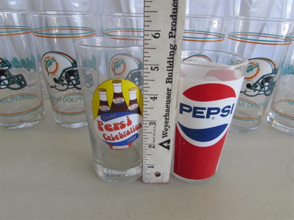 FOOTBALL THEMED PEPSI GLASSES, PLUS OTHERS