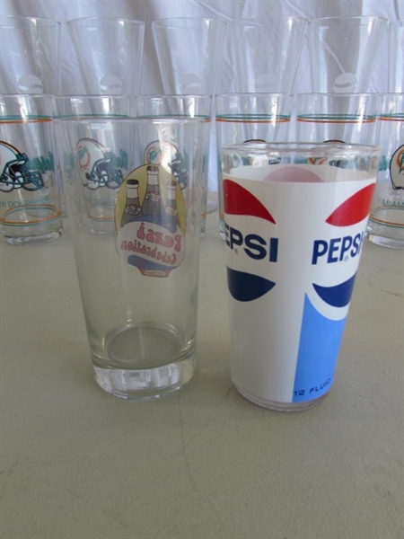 FOOTBALL THEMED PEPSI GLASSES, PLUS OTHERS