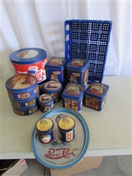 "PEPSI-COLA" TINS, TRAY & PLASTIC CRATE