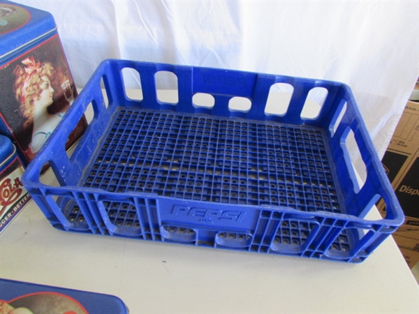 PEPSI-COLA TINS, TRAY & PLASTIC CRATE