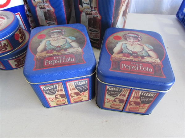 PEPSI-COLA TINS, TRAY & PLASTIC CRATE
