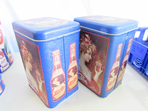 PEPSI-COLA TINS, TRAY & PLASTIC CRATE