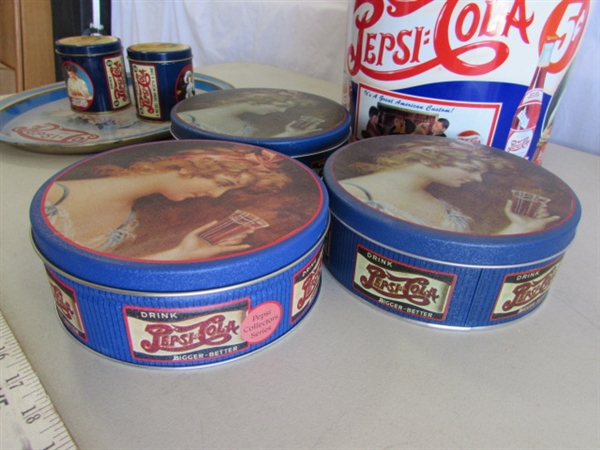 PEPSI-COLA TINS, TRAY & PLASTIC CRATE