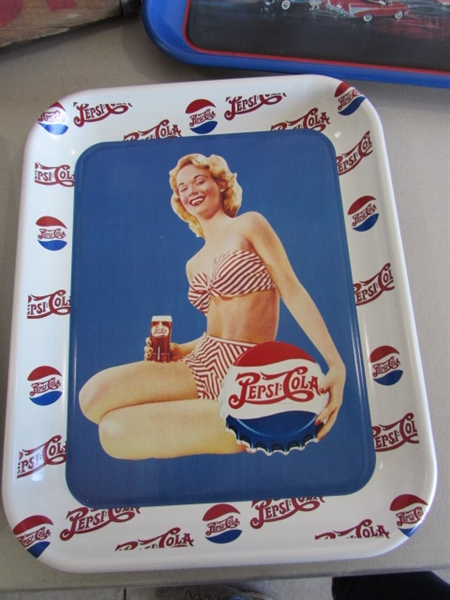 PEPSI-COLA WOODEN CRATE, TIN TRAYS, CAPS & MORE
