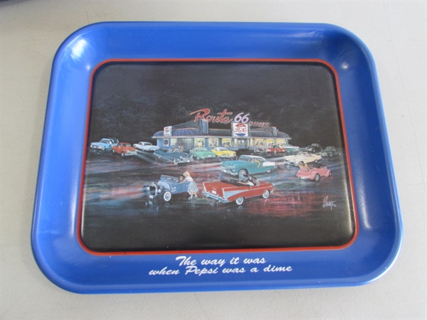 PEPSI-COLA WOODEN CRATE, TIN TRAYS, CAPS & MORE