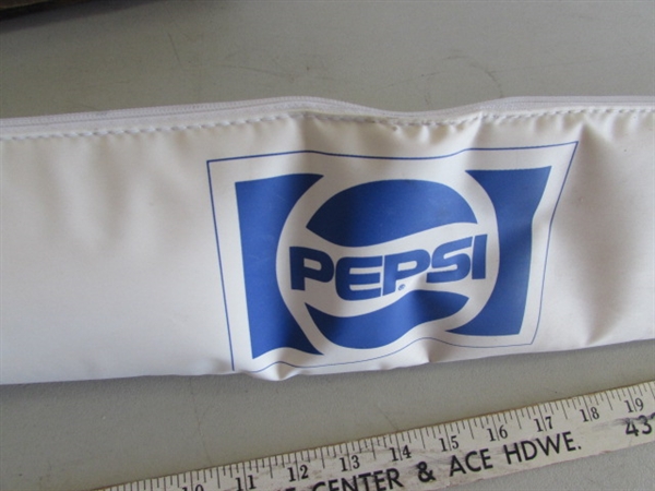 PEPSI-COLA WOODEN CRATE, TIN TRAYS, CAPS & MORE