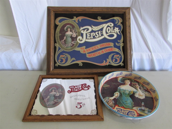 2 PEPSI-COLA WALL MIRRORS & SERVING TRAY