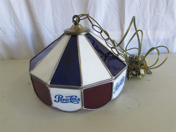 STAINED GLASS PEPSI-COLA SWAG LAMP