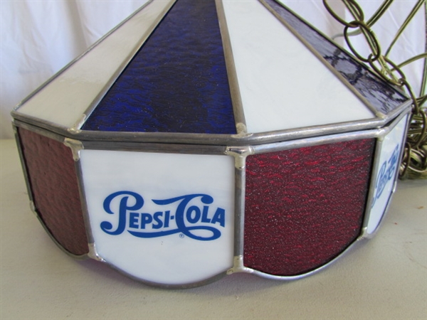 STAINED GLASS PEPSI-COLA SWAG LAMP