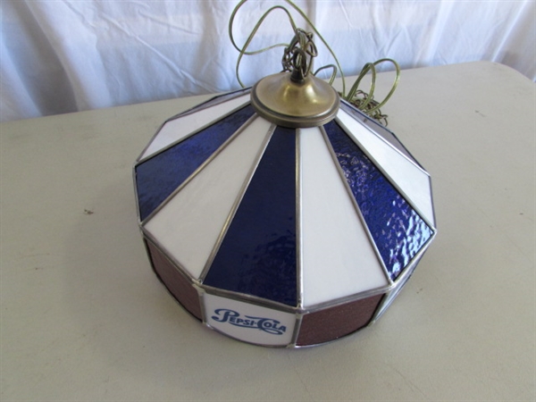 STAINED GLASS PEPSI-COLA SWAG LAMP