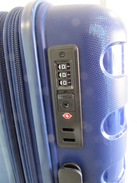3 HARDSHELL 360 DEGREE ROLLING SUITCASES W/PLASTIC PROTECTIVE COVERS