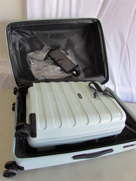 3 HARDSHELL 360 DEGREE ROLLING SUITCASES W/PLASTIC PROTECTIVE COVERS