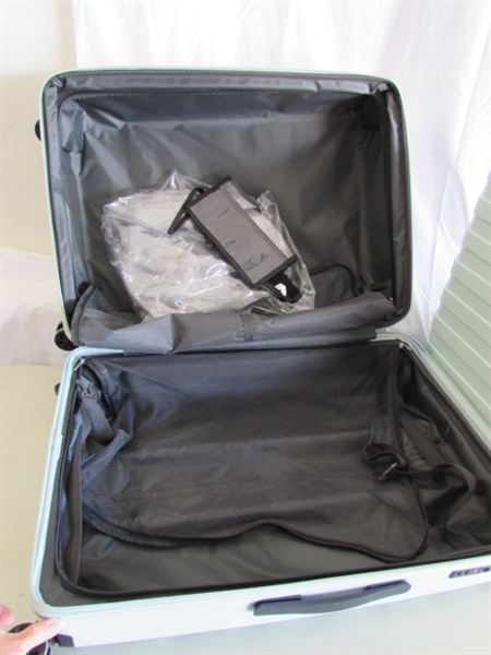 3 HARDSHELL 360 DEGREE ROLLING SUITCASES W/PLASTIC PROTECTIVE COVERS