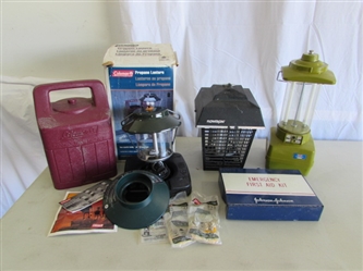 GAS & BATTERY POWERED LANTERNS, FIRST AID KIT & ELECTRIC BUG LIGHT