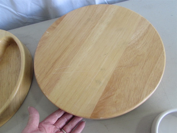 WOODEN CHIP/DIP TRAYS & 2 CORELLE OVAL PLATTERS