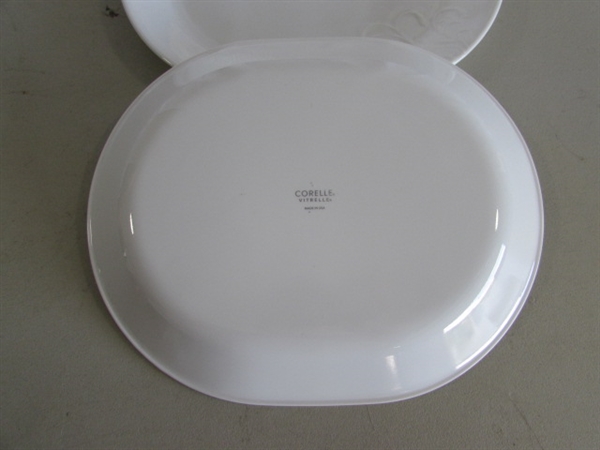 WOODEN CHIP/DIP TRAYS & 2 CORELLE OVAL PLATTERS