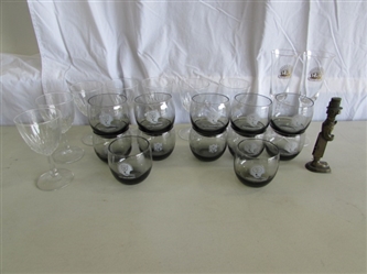 VINTAGE SMOKED "ROLY POLY" NFL GLASSES - RAIDERS & 49ers, CRYSTAL STEMWARE & MORE