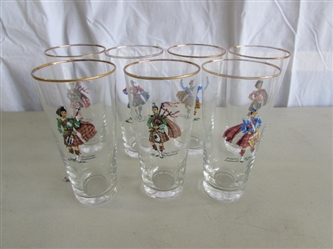 SET OF 7 VINTAGE LIBBEY SCOTTISH HIGHLANDER GLASSES