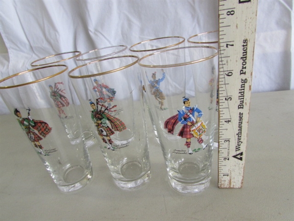 SET OF 7 VINTAGE LIBBEY SCOTTISH HIGHLANDER GLASSES