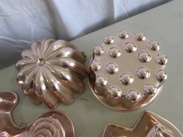 VINTAGE COPPER JELLO MOLDS & CASTLE BUNDT CAKE MOLD