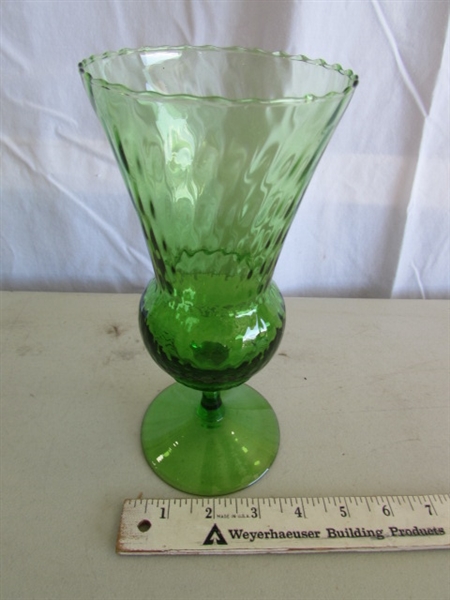 VINTAGE CRANBERRY LEAD CRYSTAL BOWL, MCM ITALIAN STEMMED VASE & BLUE CARNIVAL GLASS BASKET (1970'S)