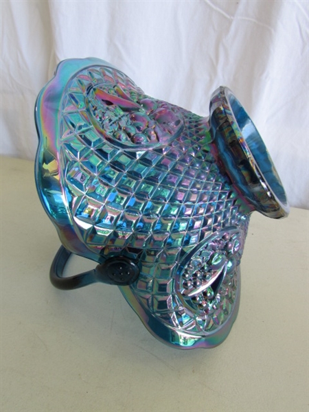 VINTAGE CRANBERRY LEAD CRYSTAL BOWL, MCM ITALIAN STEMMED VASE & BLUE CARNIVAL GLASS BASKET (1970'S)