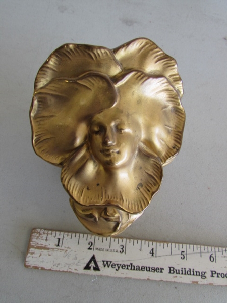 VINTAGE INCOLAY STONE TRINKET BOX & GOLD TONE TRINKET BOX