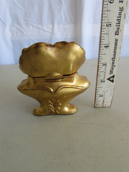 VINTAGE INCOLAY STONE TRINKET BOX & GOLD TONE TRINKET BOX