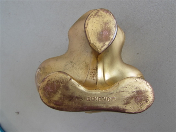 VINTAGE INCOLAY STONE TRINKET BOX & GOLD TONE TRINKET BOX