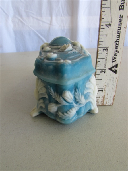 VINTAGE INCOLAY STONE TRINKET BOX & GOLD TONE TRINKET BOX
