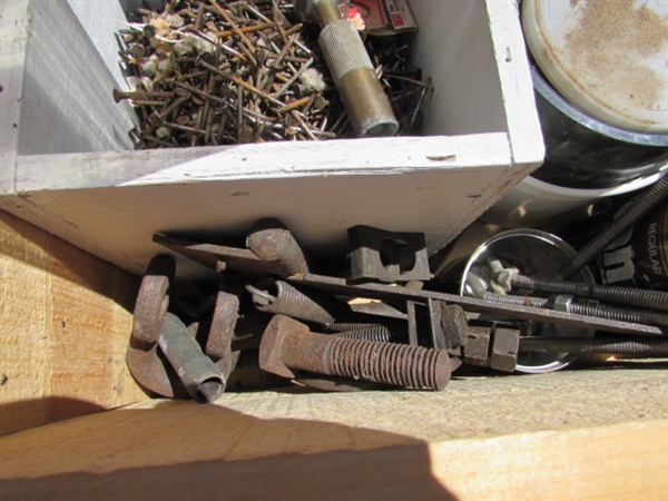 2 VINTAGE WOODEN AMMO CRATES/BOXES WITH WRENCHES, SNAKES, HARDWARE & MORE